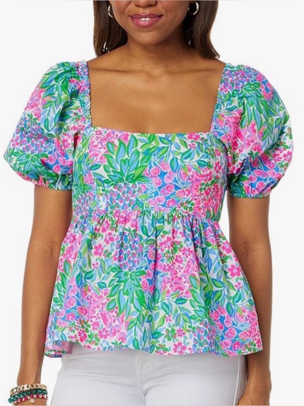 Lilly Pulitzer | NWOT - Kay Floral Puff Sleeve Top - Multi Cherry on Top Print
